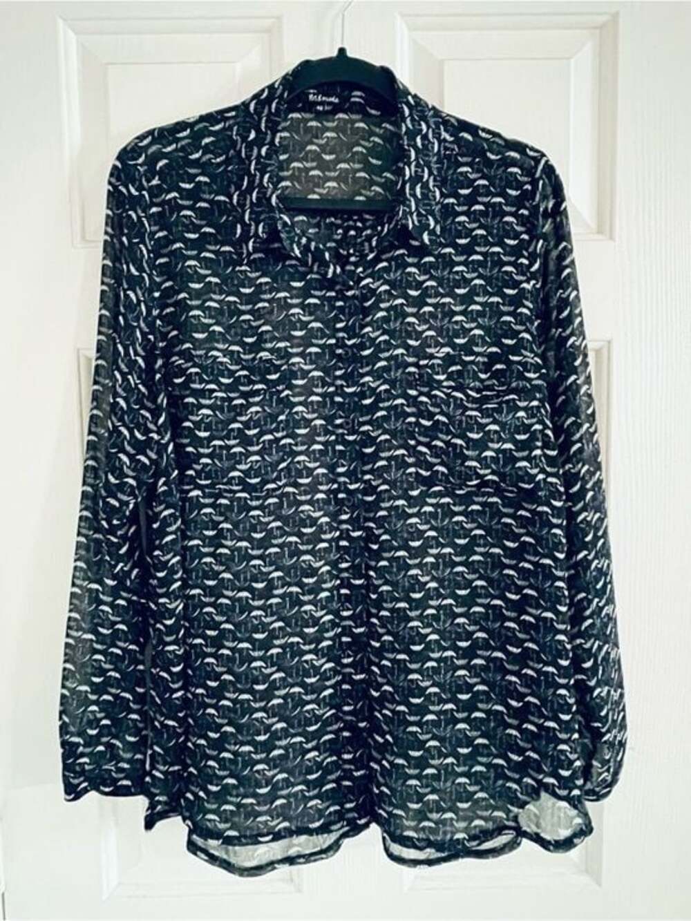 Women’s  Sheer Blue Printed Button-Up Blouse 16W